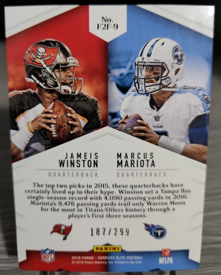Jameis Winston Marcus Mariota 2018 Donruss Elite Face to Face /299 #9 - Image 2 of 2