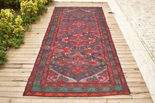 Tappeto caucasico 4x10 56''x126'' tessuto a mano ANTICO vintage Sumak Kilim 1...