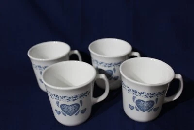 Corning Blue Heart Coffee / Tea Mug / Cup - 4 Piece Set - USA - image 1 of 4