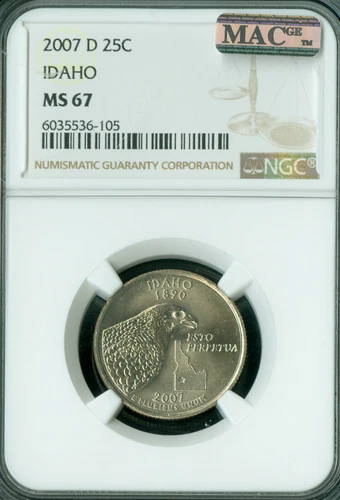 2007 D IDAHO QUARTER NGC MS67 PQ BUSINESS STRIKE MAC SPOTLESS  .