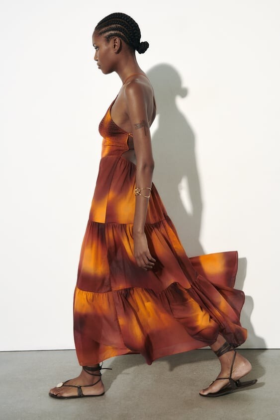 ZARA WOMAN ORANGE TIE-DYE PRINT HALTER NECK MAXI DRESS SIZE M | eBay UK