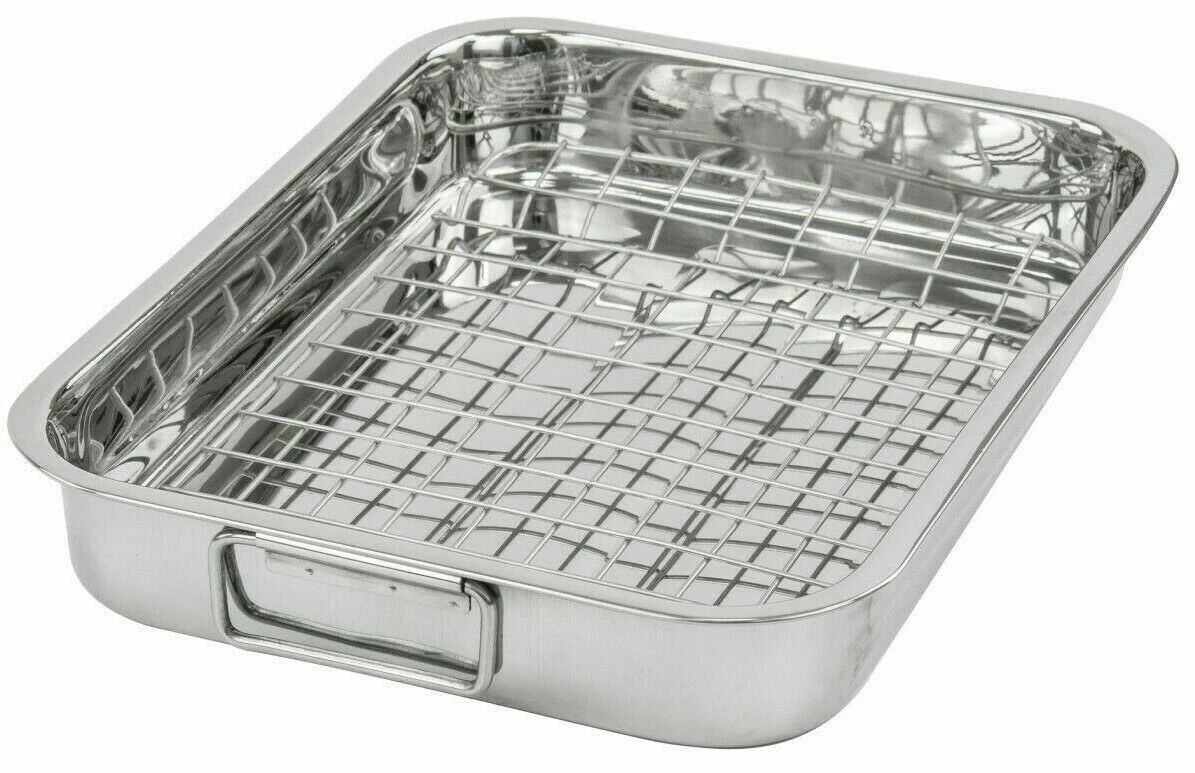 Stainless Steel Roasting Tray Removable Rack Oven Roasting Pan with Grill 32cm