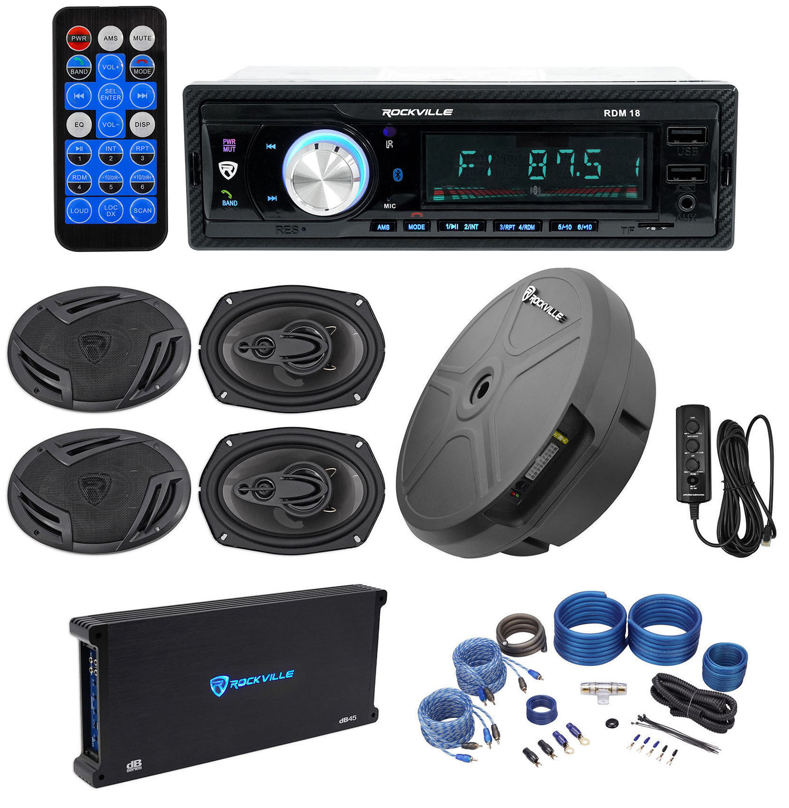 Bluetooth-приемник Rockville 4 Автомобильные колонки 6x9 Усилитель Скрытый разъем для запасного колеса 7789000₽