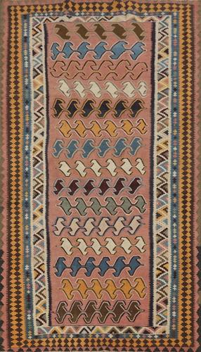 Hand-woven Reversible Wool Rug Kilim Tribal Vegetable Dye Semi-Antique Rug 5x9