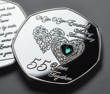 55th EMERALD WEDDING ANNIVERSARY Silver Gemstone Commemorative. Gift/Present 55