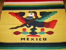 MEXICAN BLANKET Throw Woven Multi Color MEXICO Striped w/Fringe Cotton 84"x48"