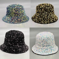 Men Women Sequins Bucket Cap Glitter Fishing Hat Hiking Sun Protection Fashion
