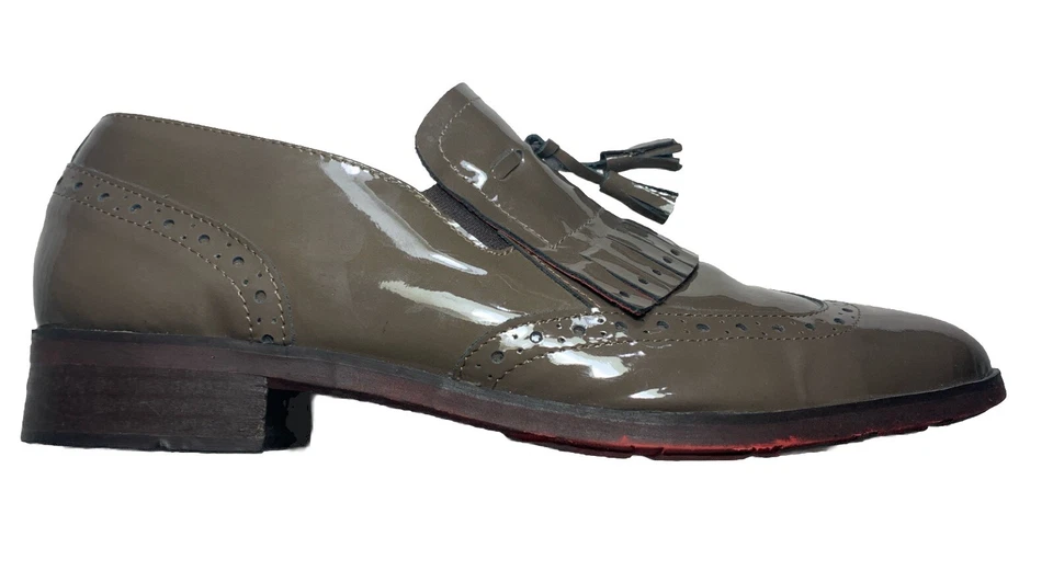 Zapato sin cordones Giordana F talla 41 puntas de ala vanguardista charol topo Italia Foto 3 de 4