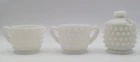 Vintage Fenton? Hobnail Sugar Bowl, Cream Pitcher & Mustard Server with Lid