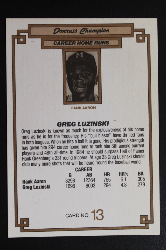 Greg Luzinski 1984 Donruss #13 Autographed Jumbo Signed Champion Card WHITE SOX - Image 2 of 3