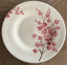 Tabletops Gallery Celine Salad Plates Pink Blossoms Hand Painted 8 1/2" Across