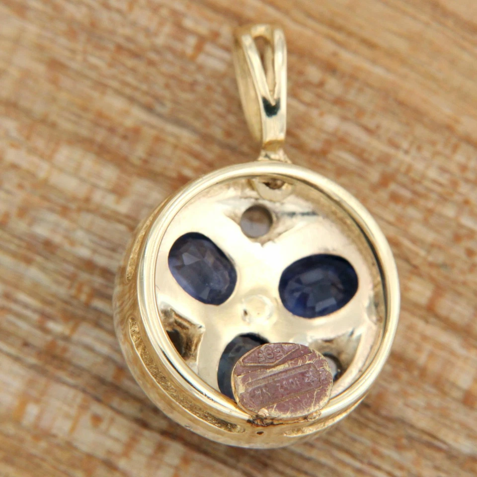 Pendentif en OR Jaune 14 Carats k Argent SAPHIR et DIAMANT style Ancienne Italie - Photo 2/4