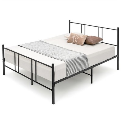 Queen Size Steel Platform Bed Heavy-Duty Mattress Foundation w/ Mute Bars Black