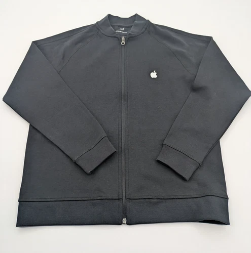 Apple Store Employee Bomber Jacket Mens Small Black White Logo Full Zip Preppy video thumbnail