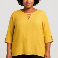 100% Linen Mustard Yellow Tunic Top XL