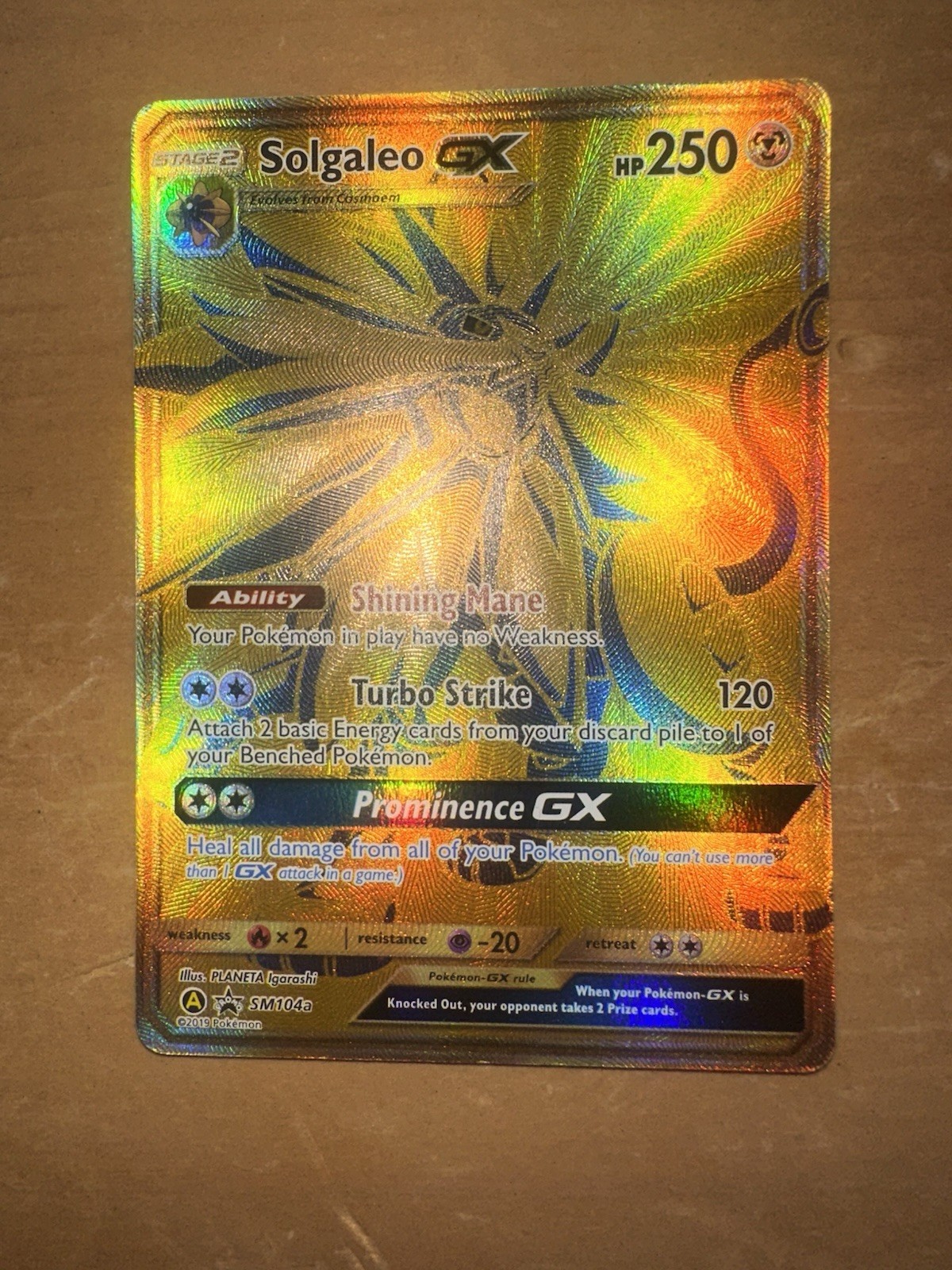 Pokemon Solgaleo GX Sm104a Sun & Moon Gold Black Star Promo Holo NM