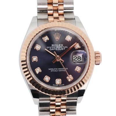 2010s Mint Rolex 279171 28mm 18K Rose Gold Steel Diamond Purple Dial Watch