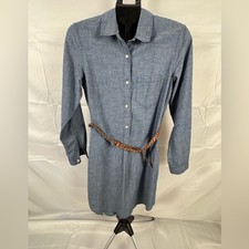 GAP Chambray Long Sleeve Denim Shirt Dress with Braided Brown Belt