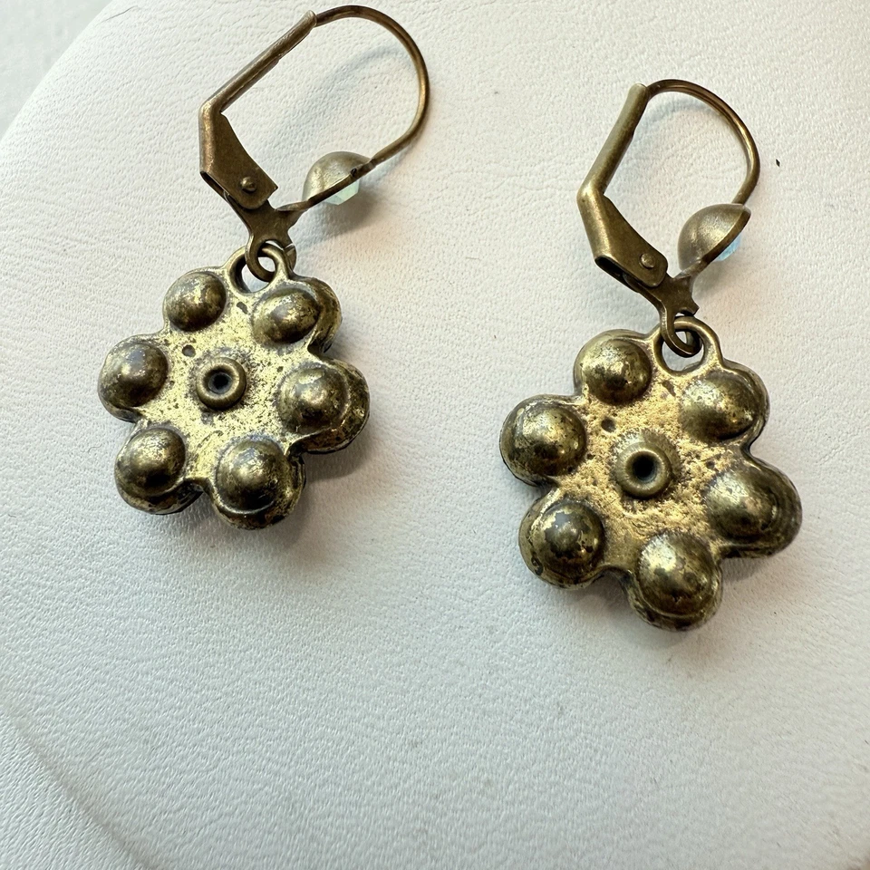 Pendientes colgantes Michal Negrin negros AB cristal flor latón palanca sin firmar Foto 2 de 4