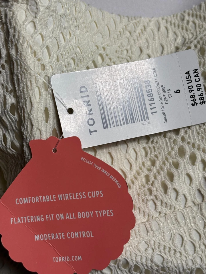 Top de bikini halter de ganchillo tórrido talla grande para mujer 6 (30) marfil NUEVO Foto 4 de 4