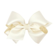 Antique White King Girls Crepe Satin Hair Bow WeeStay No Slip Clip 1 PCS