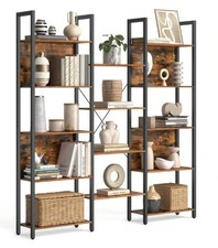 Large Industrial Bookcase Display Storage Shelving Unit Metal Slim Rustic Style