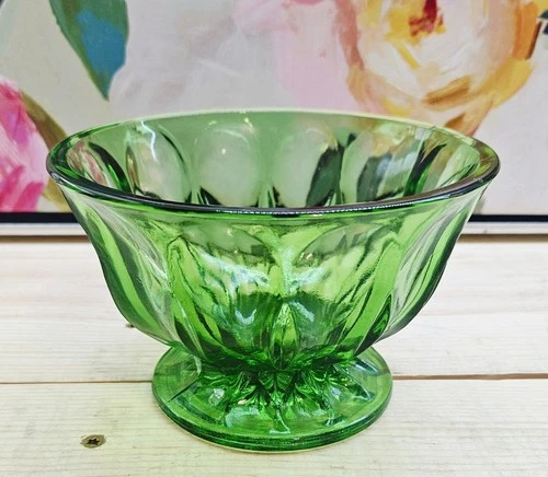 Vintage Anchor Hocking Fairfield Emerald Green Glass Footed Candy Dish Bowl