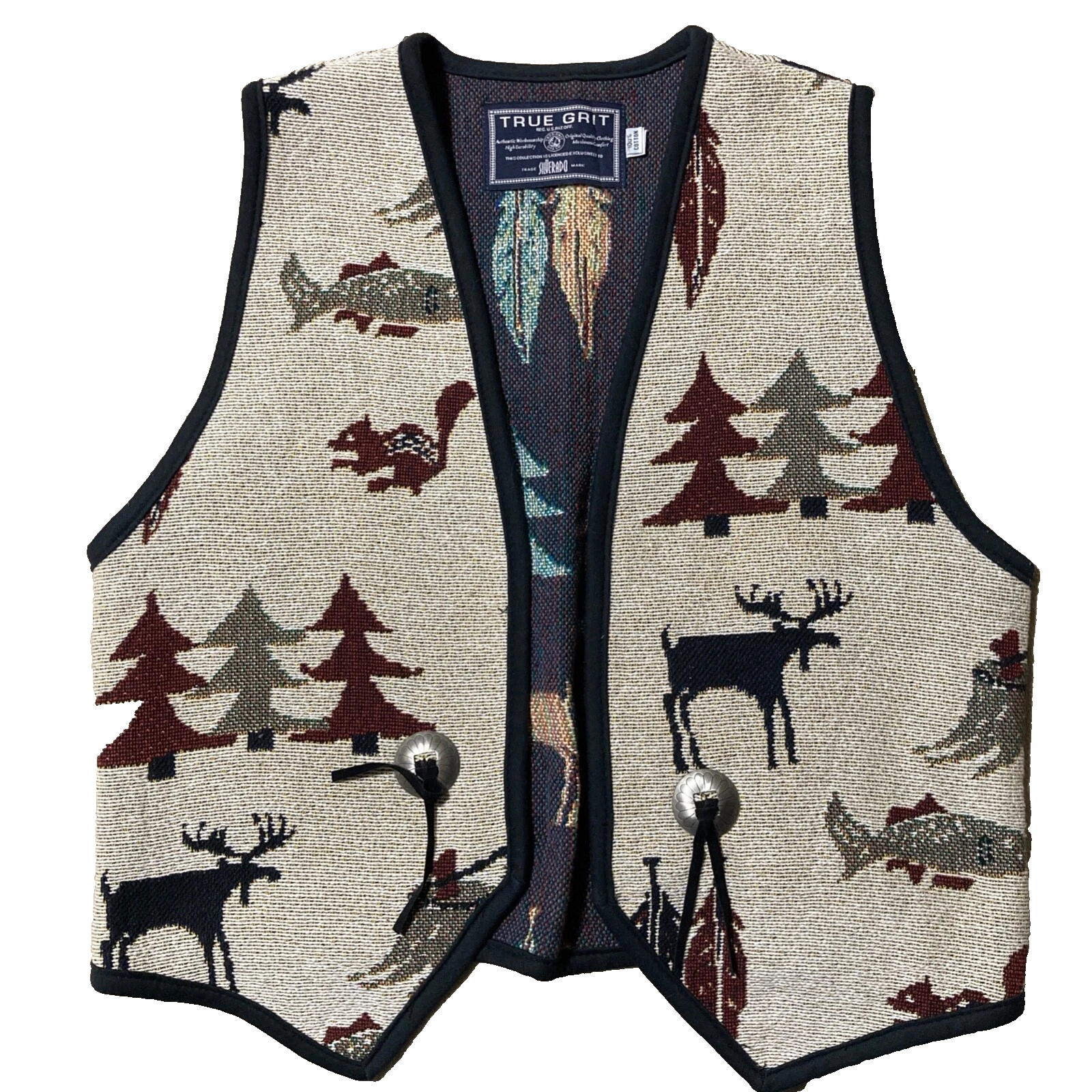 TRUE GRIT SILVERADO WESTERN VEST SOUTHWEST OUTDOOR THEME COTTON Adult M/L