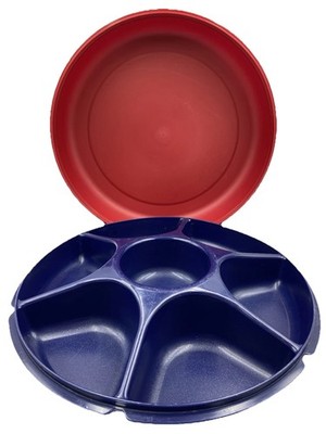 Tupperware Servierplatte Party 35cm Blau Rot Groß Aufbewahrung Robust Vintage