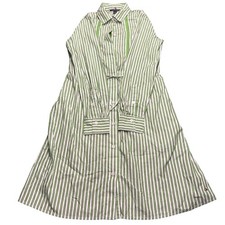 Tommy Hilfiger Shirt Dress Green Womens XS Striped Drawstring Waist Preppy