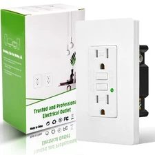 15A Child-Safe GFCI Outlet White + Wall Plate TR WR ETL Listed LED Indicator ×1