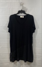 Chico's Women's Black Mixed Media V-Neck Short Sleeve Tunic Top Size 3