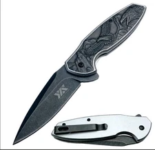 8" American Bald Eagle Spring Assisted Folding Pocket Knife Silver 