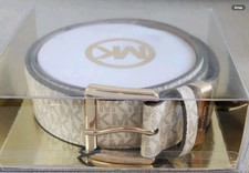 NIB! Michael Kors Gold Buckle Vanilla signature Belt S/M RRP $98