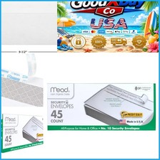  10 Security Envelopes 4-1/8x9-1/2 Gummed Seal Privacy Lined 45ct White