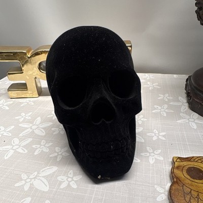Black Velvet Skull Decorative Collectible Display Art Sculpture