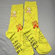Dr. Seuss The Grinch Cindy Lou Who Max Yellow Novelty Crew Socks Christmas