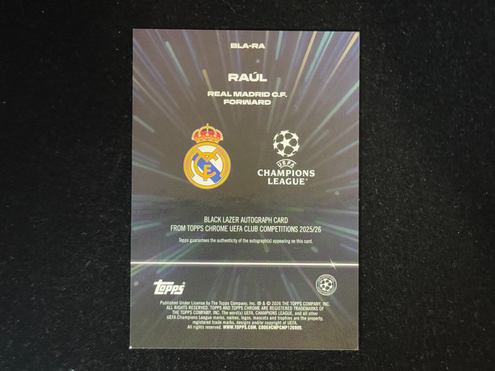 Raul 2025-26 Topps Chrome UEFA CC Black Lazer Auto #BLA-RA view 2