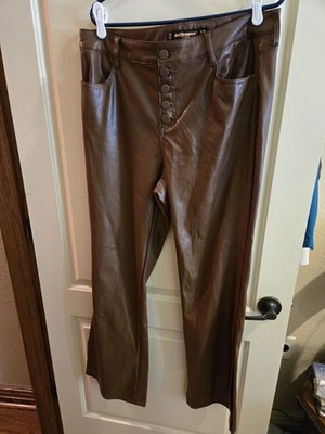 Dollhouse 16W Faux Leather Pants,  Brown  Button Fly, 35/33