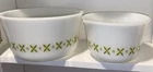 2 Vtg Nesting Fire King Green Daisy X Oven Ware Mixing Batter Bowl W Pour Spout