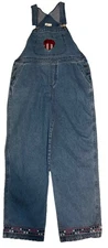 Vintage Patriotic Christopher & Banks Denim Overalls Women's Medium Embroidery