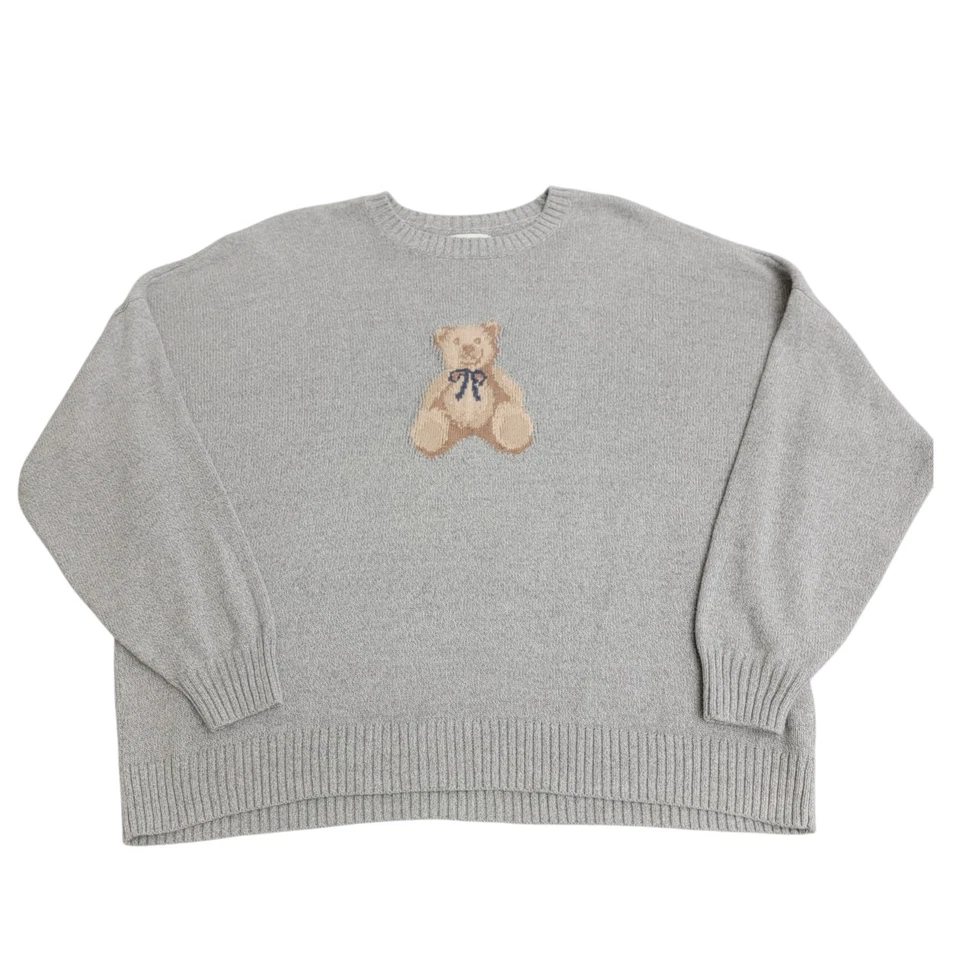 Hollister плюшевый медведь свитер женщин размер XL пуловер бант серый уютный ворота - Изображение 2 из 4