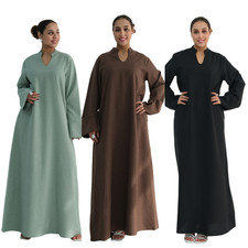 Dubai Women Muslim Abaya Modest Long Maxi Dress Kaftan Soild Color Robes Arab