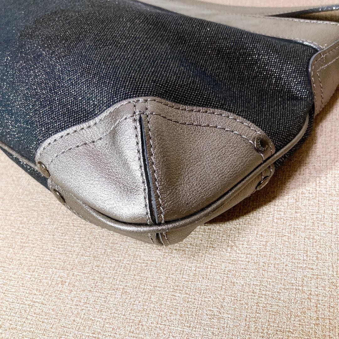 Burberry Blue Label One Shoulder Bag Navy Glitter Canvas Leather Logo Bag New thumbnail 16