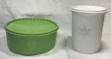 VTG Tupperware Servalier Bowl 1204-11 Apple Green & 811-4 With A Snowflake