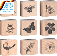 9 StüCk Vintage Holzstempel,Stempel Holz,Schmetterling Blumen Motive Holzstempel
