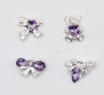 CL. Pair Eyewear topper charms Teddy Bear Bows Hearts Silver Purple Rhinestone