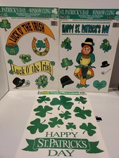 Vintage St Patrick's Zapięcia okienne lata 90. Statyczne przyleganie Leprechaun Shamrock Zestaw 3