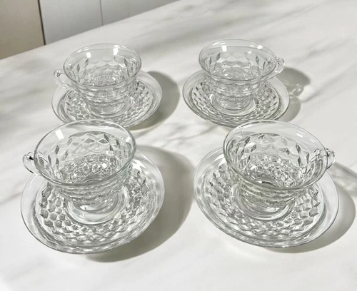 Fostoria American Cube Lot Of 4 Flared Style Cup and Saucers Vintage