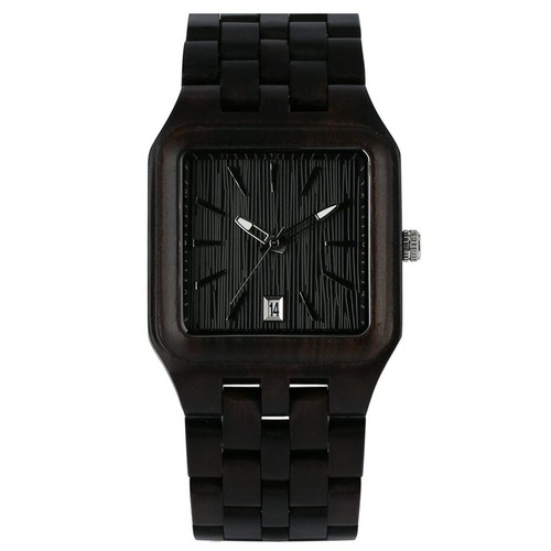 Marrone Scuro Auto-Calendario Minimalista di Legno Quadrato Polso Orologio - - Foto 6 di 7